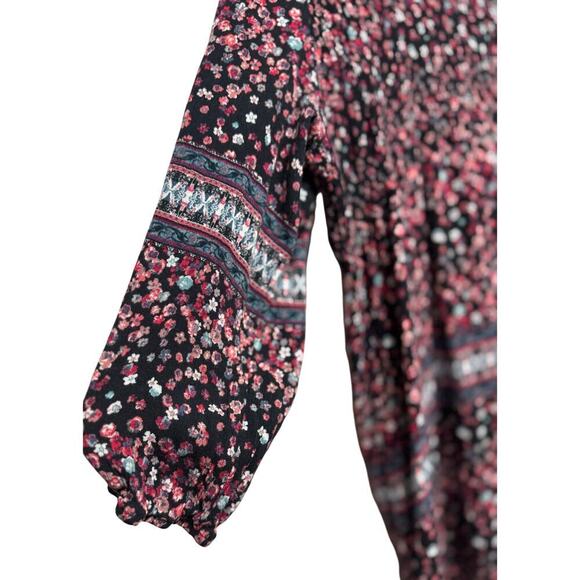 Knox Rose Boho Floral Dress | XL | Smocked Button Front | 3/4 Sleeve - Picture 3 of 7
